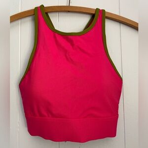 Fabletics Pink Sports Bra with Green Trim